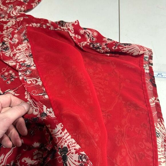 Vintage Y2K Fashion Bug Floral Beaded Bandana Print Tie‎ Waist Blouse Sheer 2X - Picture 9 of 13